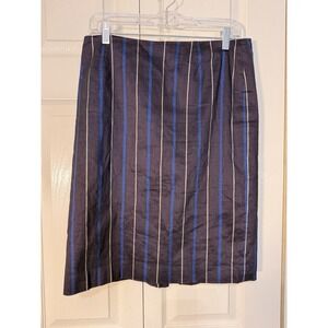 Yansi Fugel Linen Blend Midi Skirt Navy Striped Women's Size 8